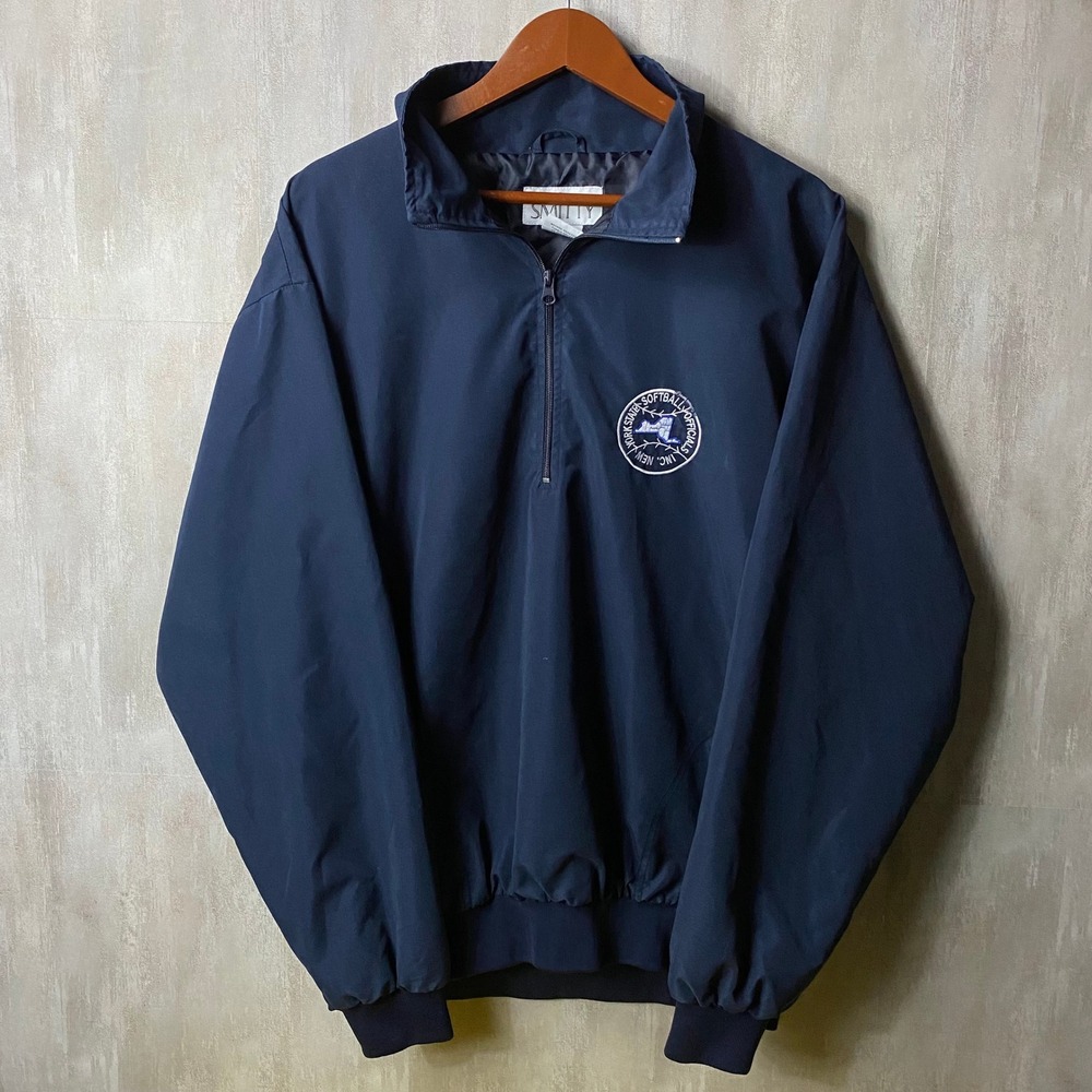 Smitty Windbreaker Jacket Mens XL Navy Blue NY Softball Officials Quarter Zip‎